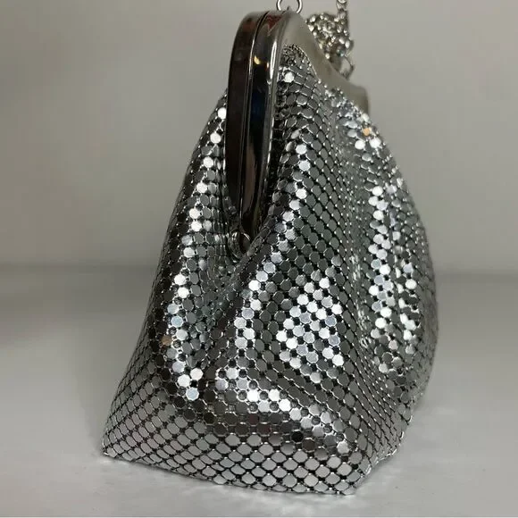 COPY - KATE LANDRY silver metallic mesh rhinestone evening purse formal event - Picture 7 of 15
